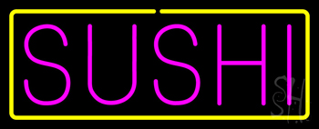 Pink Sushi With Yellow Border Neon Sign