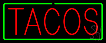 Red Tacos With Green Border Neon Sign
