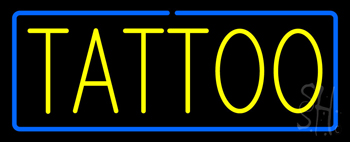 Yellow Tattoo Blue Border Neon Sign
