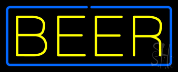Yellow Beer With Blue Border Neon Sign