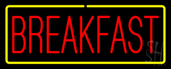 Red Breakfast With Yellow Border Neon Sign