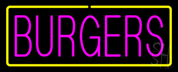 Pinl Burgers With Yellow Border Neon Sign