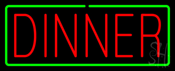 Red Dinner With Green Border Neon Sign