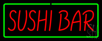 Sushi Bar With Green Border Neon Sign