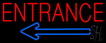 Entrance With Blue Arrow Neon Sign