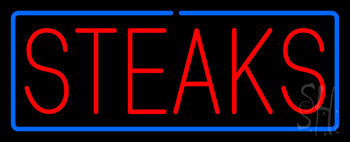 Red Steaks With Blue Border Neon Sign