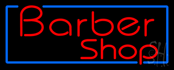 Red Barber Shop With Blue Border Neon Sign