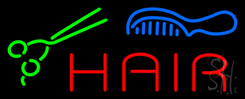 Hair With Scissor Comb Neon Sign