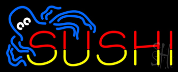 Red Yellow Sushi With Jellyfish Neon Sign
