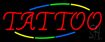 Vertical Yellow Tattoo With Blue Border Neon Sign