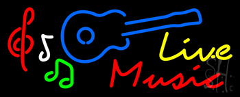 Live Music With Guitar Neon Sign