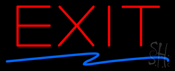 Exit With Zigzag Blue Line Neon Sign