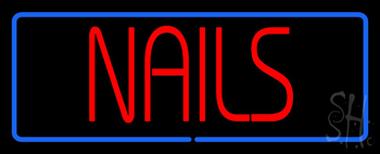 Red Nails Blue Border Neon Sign