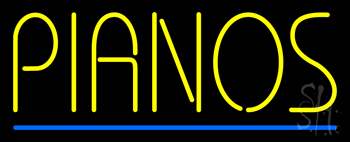 Pianos Blue Border Neon Sign