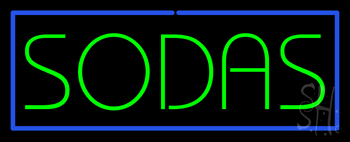 Green Sodas With Blue Border Neon Sign