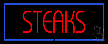 Red Steaks With Blue Border Neon Sign