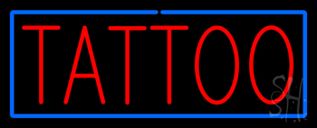 Red Tattoo Blue Border Neon Sign