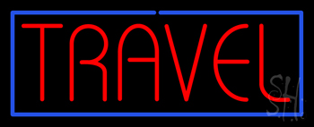 Red Travel Blue Border Neon Sign