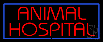 Red Animal Hospital Blue Border Neon Sign