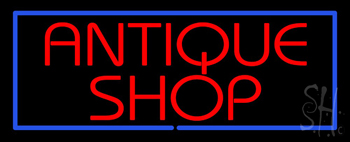 Red Antique Shop Blue Border Neon Sign
