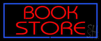 Red Book Store With Blue Border Neon Sign