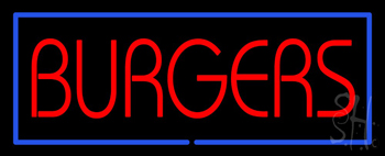 Red Burgers With Blue Border Neon Sign