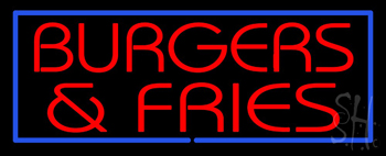 Red Burgers And Fries With Blue Border Neon Sign