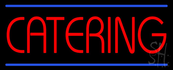Red Catering With Blue Lines Neon Sign
