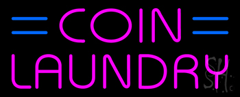 Pink Coin Laundry Blue Lines Neon Sign