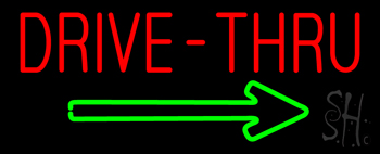 Red Drive Thru With Green Arrow Neon Sign