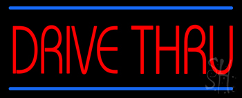 Red Drive Thru Blue Lines Neon Sign