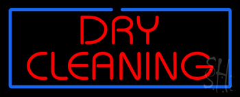 Red Dry Cleaning Blue Border Neon Sign