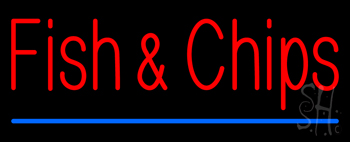 Fish And Chips With Blue Border Neon Sign