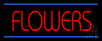 Red Flowers Blue Lines Neon Sign