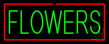 Green Flowers Red Border Neon Sign