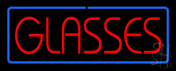 Red Glasses Blue Border Neon Sign