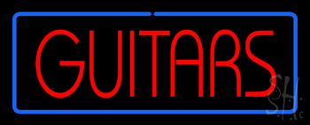 Guitars Block Blue Border Neon Sign