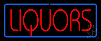 Red Liquors Blue Border Neon Sign