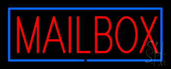 Mailbox Block Blue Border Neon Sign