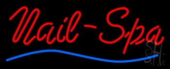 Red Nails Spa Blue Waves Neon Sign