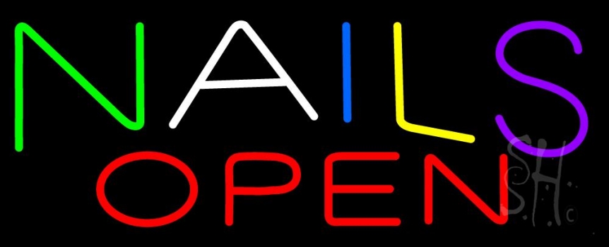 Multi Colored Nails Open Neon Sign