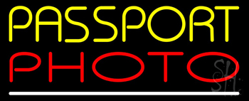 Yellow Passport Red Photo White Line Neon Sign