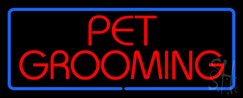 Red Pet Grooming Blue Border Neon Sign