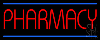 Red Pharmacy Blue Lines Neon Sign