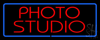 Red Photo Studio Blue Border Neon Sign