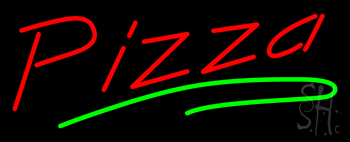 Pizza With Green Line Neon Sign