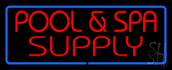 Red Pool And Spa Supply With Blue Border Neon Sign