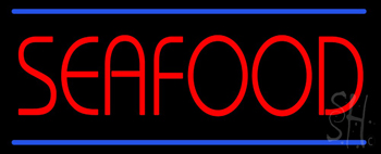 Red Seafood With Blue Lines Neon Sign
