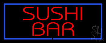 Red Sushi Bar With Blue Border Neon Sign