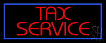 Red Tax Service Blue Border Neon Sign